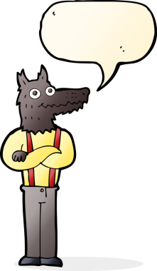 Bir insan tarafından çizilmiş konuşma balonu olan komik bir kurt adam.