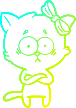 Bir insan tarafından çizilen çizgi film kedisinin soğuk gradyan çizgisi.