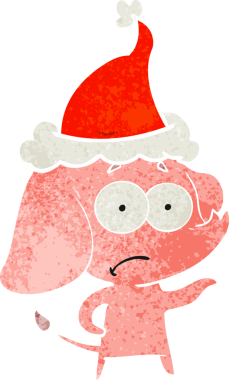 Bir insan tarafından çizilmiş Noel Baba şapkası giyen belirsiz bir filin el çizimi karikatürü.