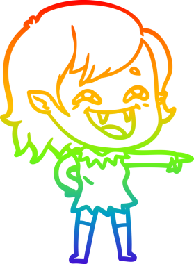 Gökkuşağı gradyan çizgi çizimi Bir insan tarafından çizilmiş gülen vampir kız çizgi filmi