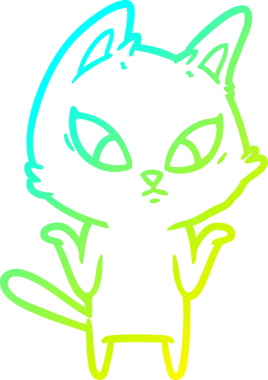 Kafası karışmış çizgi film kedisinin insan tarafından çizilmiş omuz silkme çizgisi.