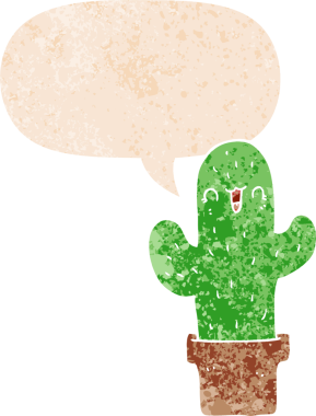 çizgi film kaktüsleri ve grunge içinde konuşma kabarcığı bir insan tarafından çizilmiş rahatsız edilmiş retro dokuma tarzı.