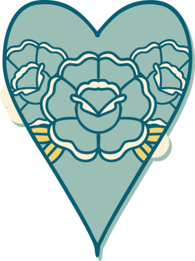 Geleneksel kalp stili dövme çıkartması ve bir insan tarafından çizilmiş çiçekler.