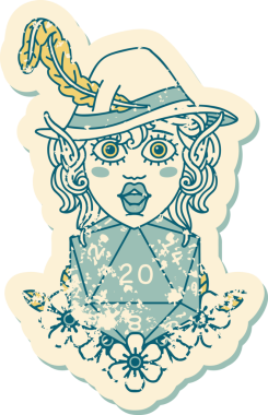 Retro Dövme Tarzı Elf karakteri Bir insan tarafından çizilmiş doğal yirmi zar ile