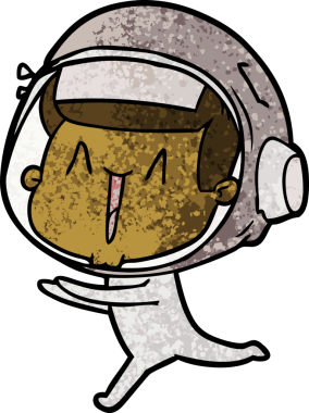 Bir insan tarafından çizilen mutlu astronot çizgi filmi.