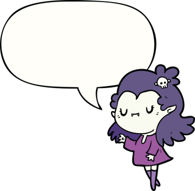 Bir insan tarafından çizilmiş konuşma balonu olan sevimli vampir kız.