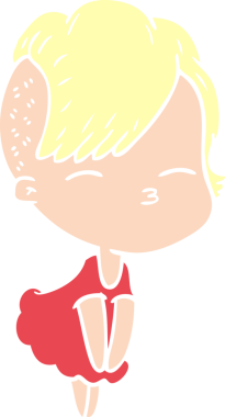 Düz renkli karikatür, şaşı kız, bir insan tarafından çizilmiş.