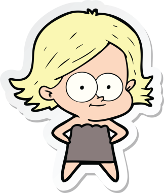 Bir insan tarafından çizilmiş mutlu bir çizgi film kızının çıkartması.