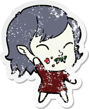 Bir insan tarafından çizilmiş yanağında kan olan vampir bir kızın sıkıntılı çıkartması.