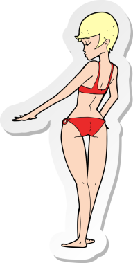 Bir insan tarafından çizilmiş bikinili bir kadının çıkartması.