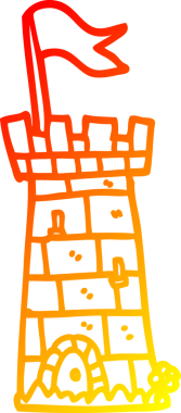 Bir insan tarafından çizilmiş bir karikatür kale kulesinin sıcak çizgi çizimi