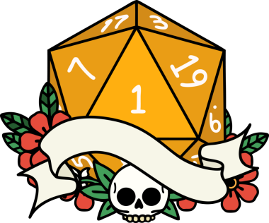 Retro Dövme Biçimi Doğal Bir d20 zar bir insan tarafından çizildi