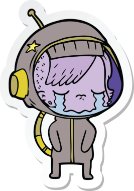 Bir insan tarafından çizilmiş, ağlayan astronot bir kızın çıkartması.