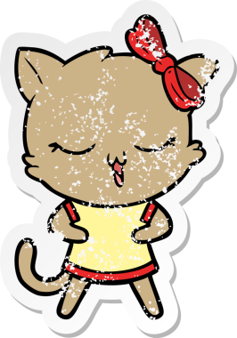 Bir insan tarafından kafasında fiyonk olan çizgi film kedisinin sıkıntılı çıkartması.