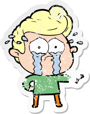 Bir insan tarafından çizilmiş ağlayan bir karikatür çıkartması.