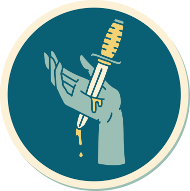 Bir insan tarafından çizilmiş eline geleneksel bir hançer stili dövme çıkartması.