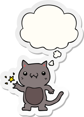 Çizgi film kedisi insan tarafından çizilmiş bir çıkartma gibi düşünce baloncuğuyla kaşınıyor.