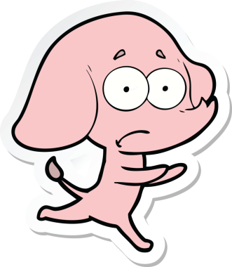 Çizgi filmin çıkartması. Bir insan tarafından çizilen belirsiz fil kaçıyor.