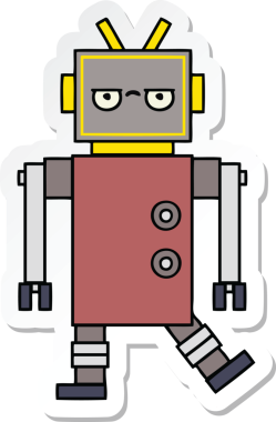 Bir insan tarafından çizilmiş şirin çizgi film robotunun çıkartması.