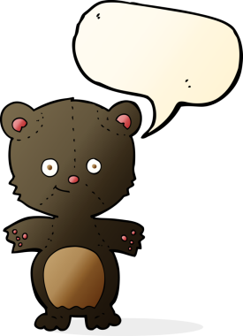 Bir insan tarafından çizilmiş konuşma balonlu mutlu siyah ayı.