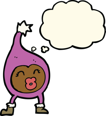 Bir insan tarafından çizilmiş düşünce baloncuklu komik bir yaratık.