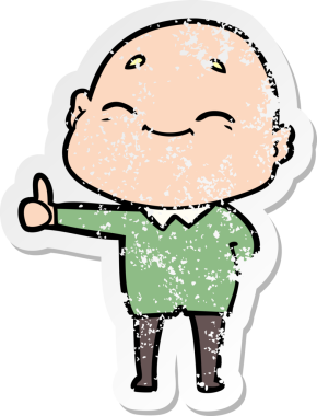 Bir insan tarafından çizilmiş mutlu, kel bir adamın sıkıntılı çıkartması.