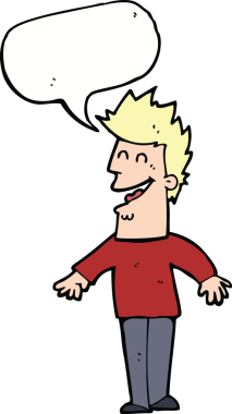 Bir insan tarafından çizilmiş konuşma balonlu mutlu adam çizgi filmi.