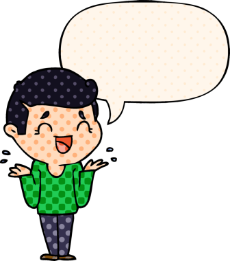 Bir insan tarafından çizilmiş çizgi roman tarzında konuşan kafası karışık bir adam.