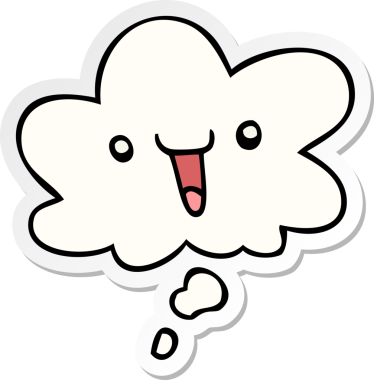 Düşünce baloncuklu şirin mutlu çizgi film yüzü bir insan tarafından çizilmiş çıkartma gibi.