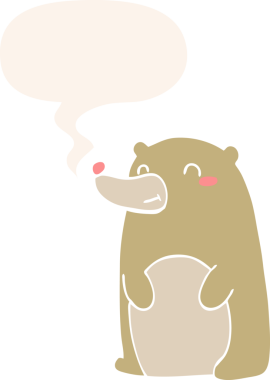 Bir insan tarafından çizilmiş konuşma baloncuğu olan sevimli çizgi film ayısı.