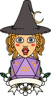 Retro Dövme Tarzı İnsan Cadı Doğal 20 zar atışıyla Bir insan tarafından çizilmiş