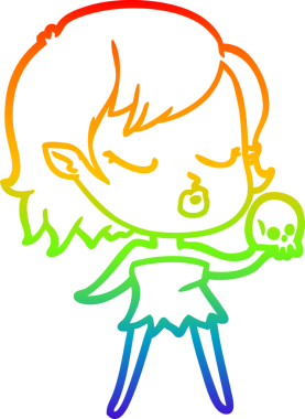 Gökkuşağı gradyan çizgisi. Bir insan tarafından çizilmiş şirin bir vampir kız çizgi filmi.