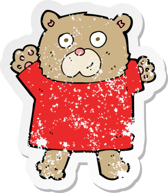 Bir insan tarafından çizilmiş şirin bir oyuncak ayının gerilmiş çıkartması.