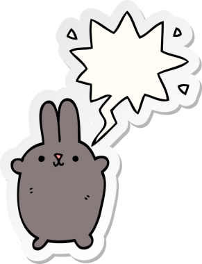 Bir insan tarafından çizilmiş konuşma balonu çıkartmalı çizgi film tavşanı.