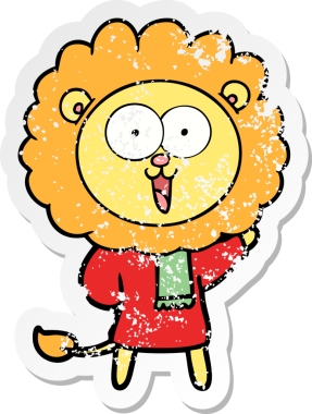 Bir insan tarafından çizilmiş mutlu çizgi film aslanının sıkıntılı çıkartması.