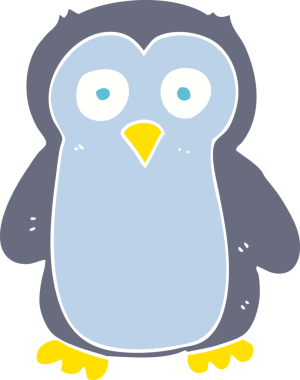 Bir insan tarafından çizilen düz renkli penguen çizimi