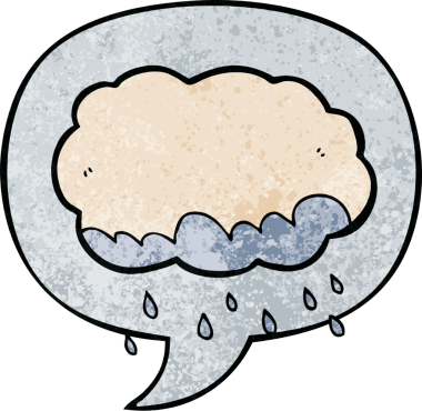 bir insan tarafından çizilmiş eski dokuda konuşma baloncuğu olan karikatür yağmur bulutu