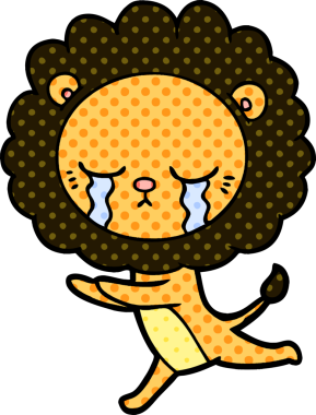 Bir insan tarafından çizilmiş ağlayan çizgi film aslanı.