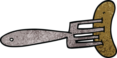 Bir insan tarafından çizilmiş çatalla çizilmiş sosis.