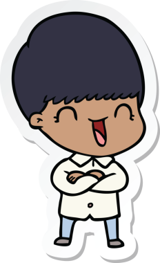 Bir insan tarafından çizilmiş mutlu bir çizgi film çocuğunun çıkartması.