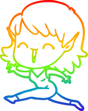 Gökkuşağı gradyan çizgi çizimi bir insan tarafından çizilmiş bir elf kızı