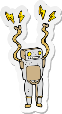 Bir insan tarafından çizilmiş komik robotun çıkartması.