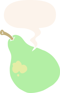 bir insan tarafından çizilmiş, konuşma baloncuklu çizgi film armudu.