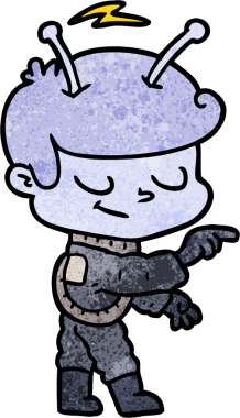 Bir insan tarafından çizilmiş dost canlısı çizgi film uzay adamı.