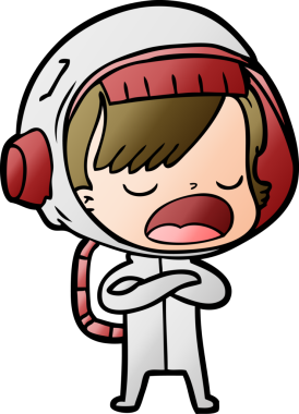 Karikatür astronot kadın bir insan tarafından çizilmiş.