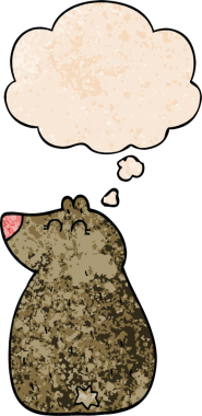 Bir insan tarafından çizilmiş grunge desenli düşünce baloncuğu olan sevimli çizgi film ayısı.