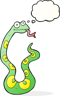 Bir insan tarafından çizilmiş düşünce baloncuklu çizgi film yılanı.