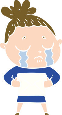 Düz renkli karikatür. Ağlayan kadın. Bir insan tarafından çizilmiş.