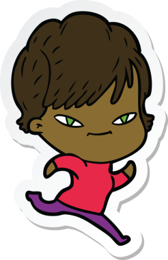 Bir insan tarafından çizilmiş mutlu bir kadının çıkartması.