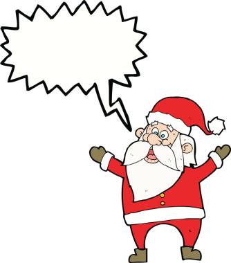 Bir insan tarafından çizilmiş konuşma balonlu Noel Baba çizgi filmi.